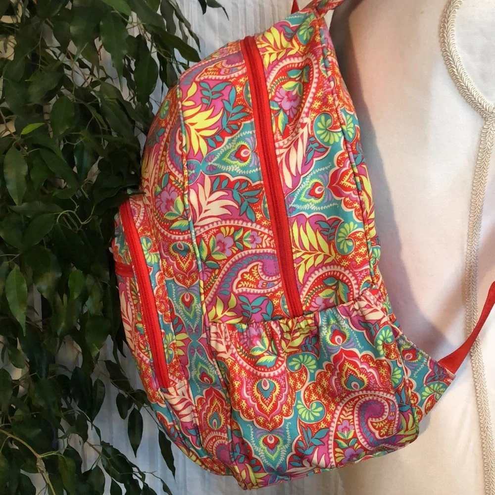VERA BRADLEY Iconic Campus Floating Garden SZ XL triple zip canvas tropical - Picture 5 of 16
